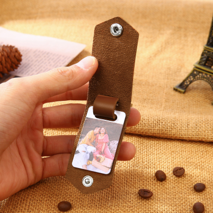 Llavero para pareja de cuero personalizado con texto y foto-Jessemade ES