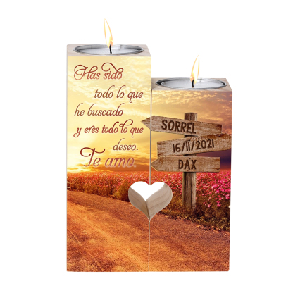 Candelero para pareja de madera de dos piezas sin candela con 2 nombres y fecha personalizados-Jessemade ES