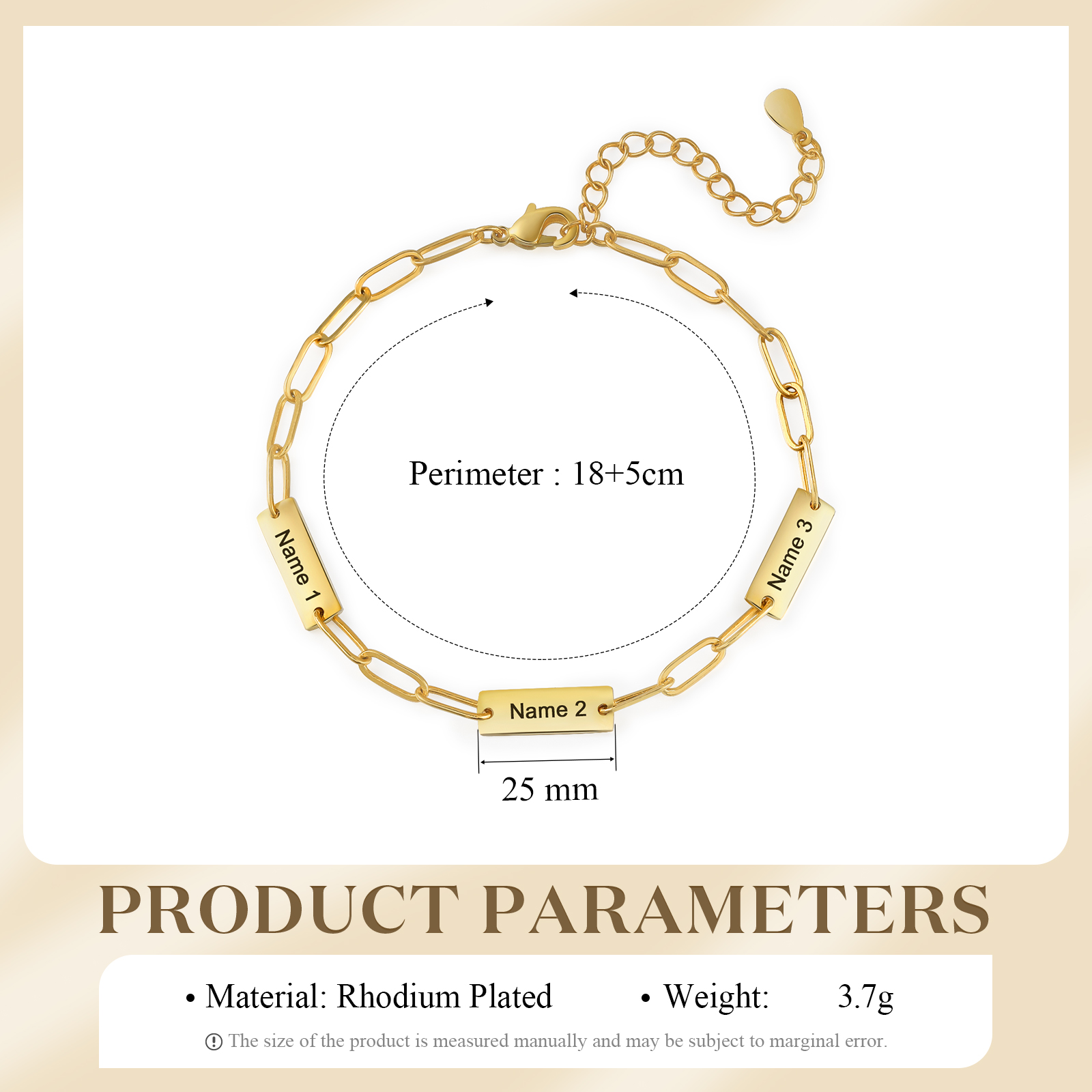 Pulsera para mujer con placas personalizadas con 3 nombres-Jessemade ES