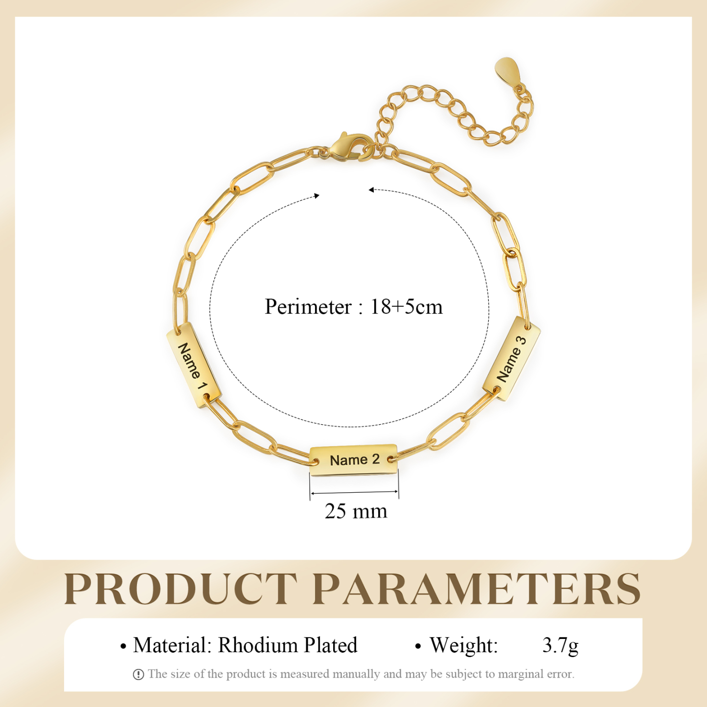 Pulsera para mujer con placas personalizadas con 3 nombres-Jessemade ES