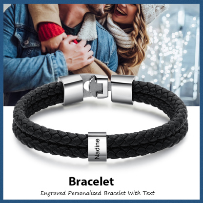 Pulsera 1-8 Nombres Personalizados de Cuero Trenzado con Aros-Jessemade ES