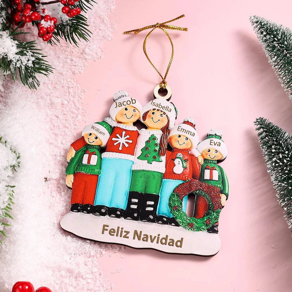 Navidad-Ornamento con muñecos de madera 5 nombres y 1 texto personalizados adorno del árbol | Jessemade