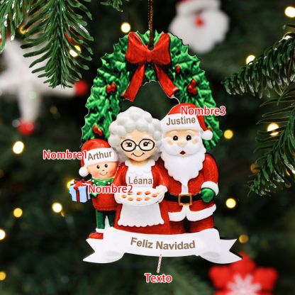 Navidad-Ornamento de madera muñecos de abuelos 3 nombres y 1 texto personalizados para familia adorno del árbol | Jessemade