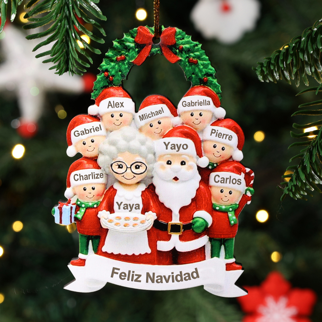 Navidad-Ornamento de madera muñecos de abuelos 9 nombres y 1 texto personalizados para familia adorno del árbol | Jessemade