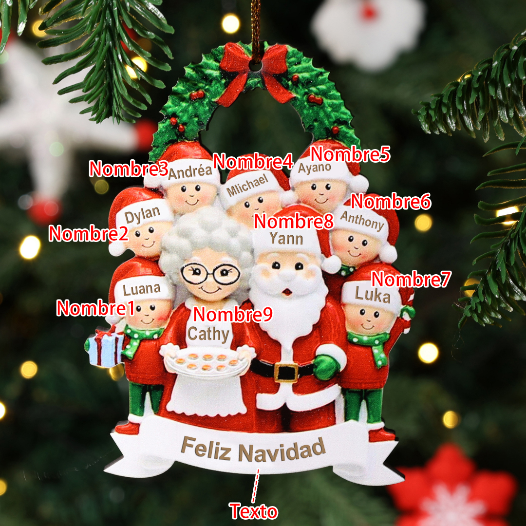 Navidad-Ornamento de madera muñecos de abuelos 9 nombres y 1 texto personalizados para familia adorno del árbol | Jessemade