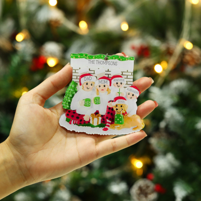 Navidad-Ornamento con Muñecos de Acrílico Familia con Perro 5 Nombres y Texto Personalizados
