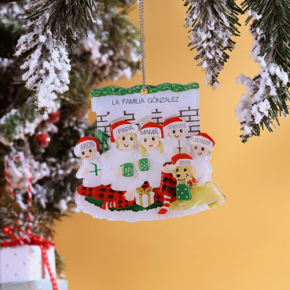 Navidad-Ornamento con Muñecos de Acrílico Familia con Perro 6 Nombres y Texto Personalizados