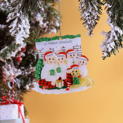 Navidad-Ornamento con Muñecos de Acrílico Familia con Perro 5 Nombres y Texto Personalizados