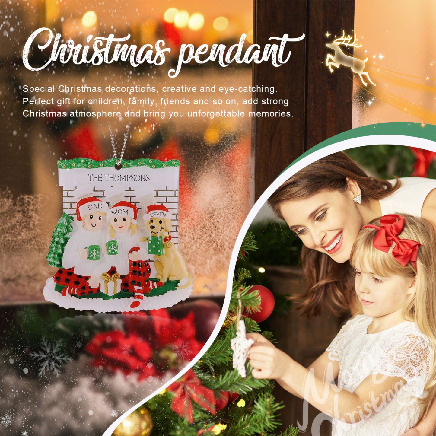 Navidad-Ornamento con Muñecos de Acrílico Familia con Perro 4 Nombres y Texto Personalizados