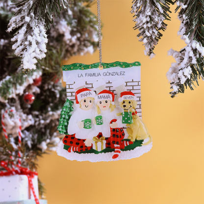 Navidad-Ornamento con Muñecos de Acrílico Familia con Perro 3 Nombres y Texto Personalizados