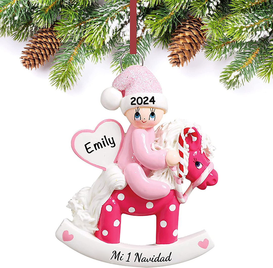 Navidad-Bebé Ornamento Navideño 1 nombre y año con texto personalizados Adorno de Madera