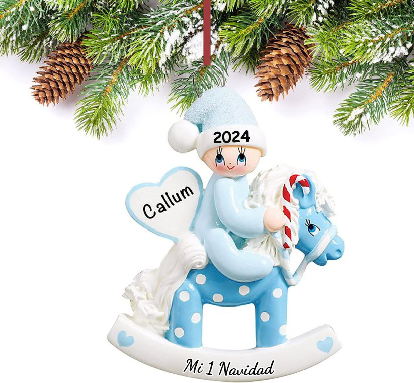 Navidad-Bebé Ornamento Navideño 1 nombre y año con texto personalizados Adorno de Madera