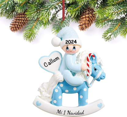 Navidad-Bebé Ornamento Navideño 1 nombre y año con texto personalizados Adorno de Madera
