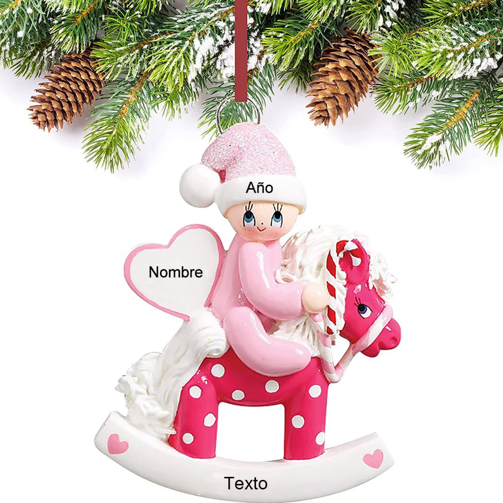 Navidad-Bebé Ornamento Navideño 1 nombre y año con texto personalizados Adorno de Madera
