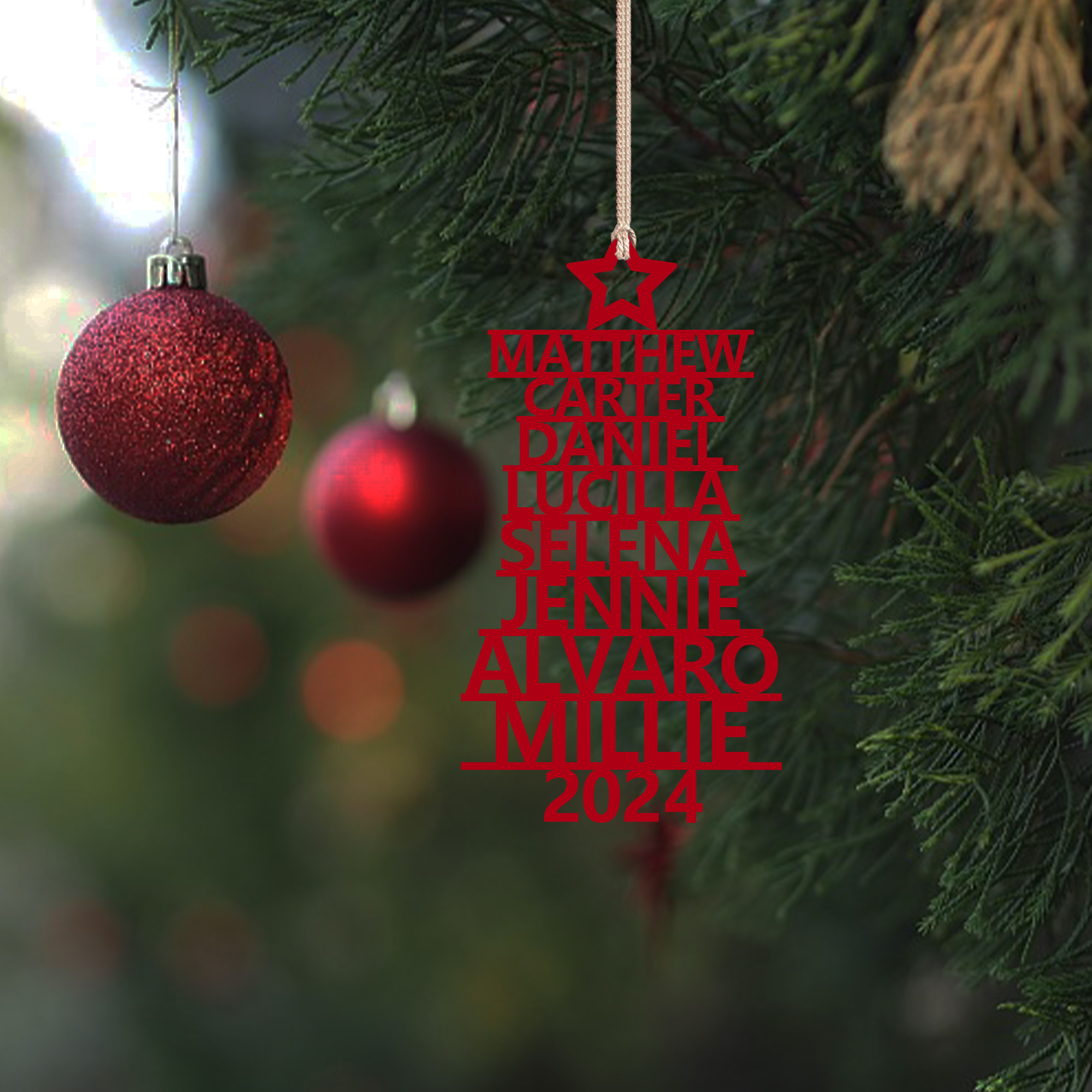 Navidad-Ornamento navideño de madera árbol de nombres con 8 nombres y año personalizados