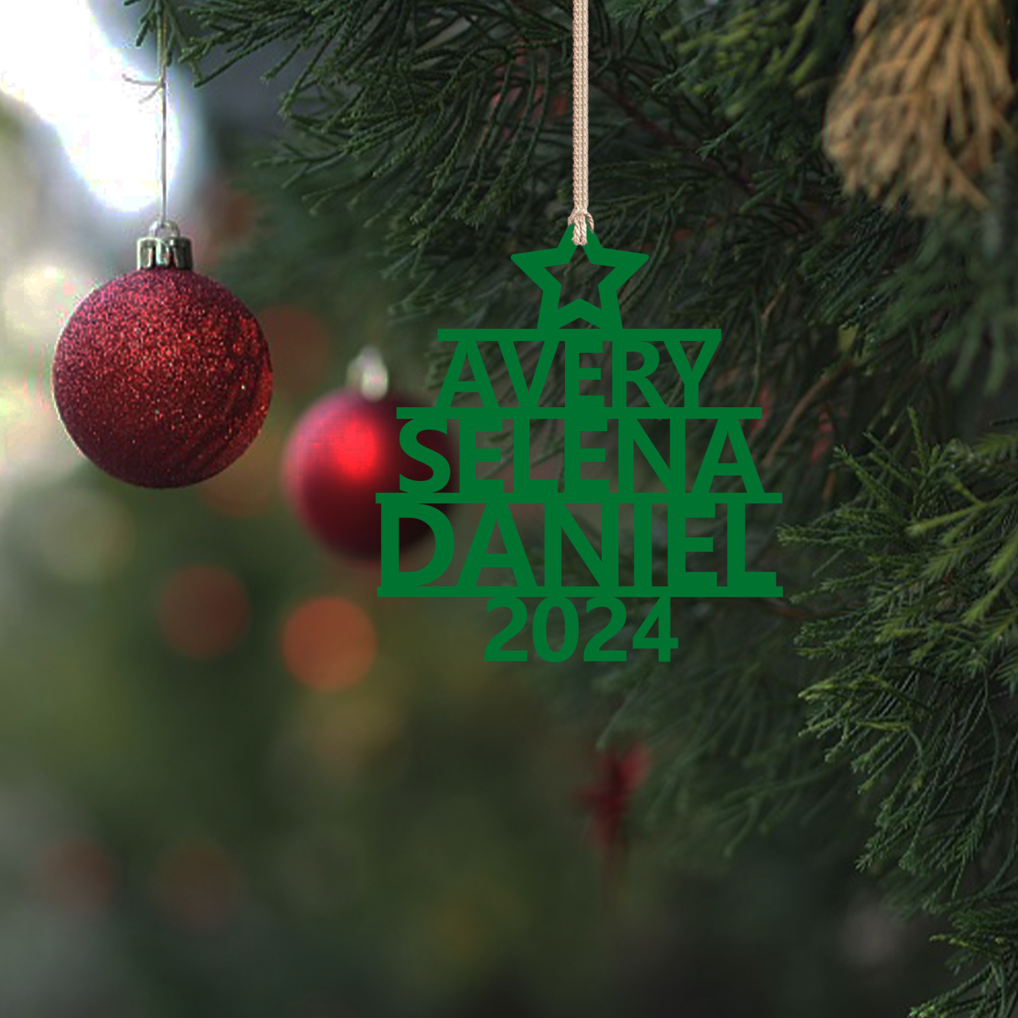 Navidad-Ornamento navideño de madera árbol de nombres con 3 nombres y año personalizados