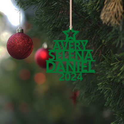 Navidad-Ornamento navideño de madera árbol de nombres con 3 nombres y año personalizados