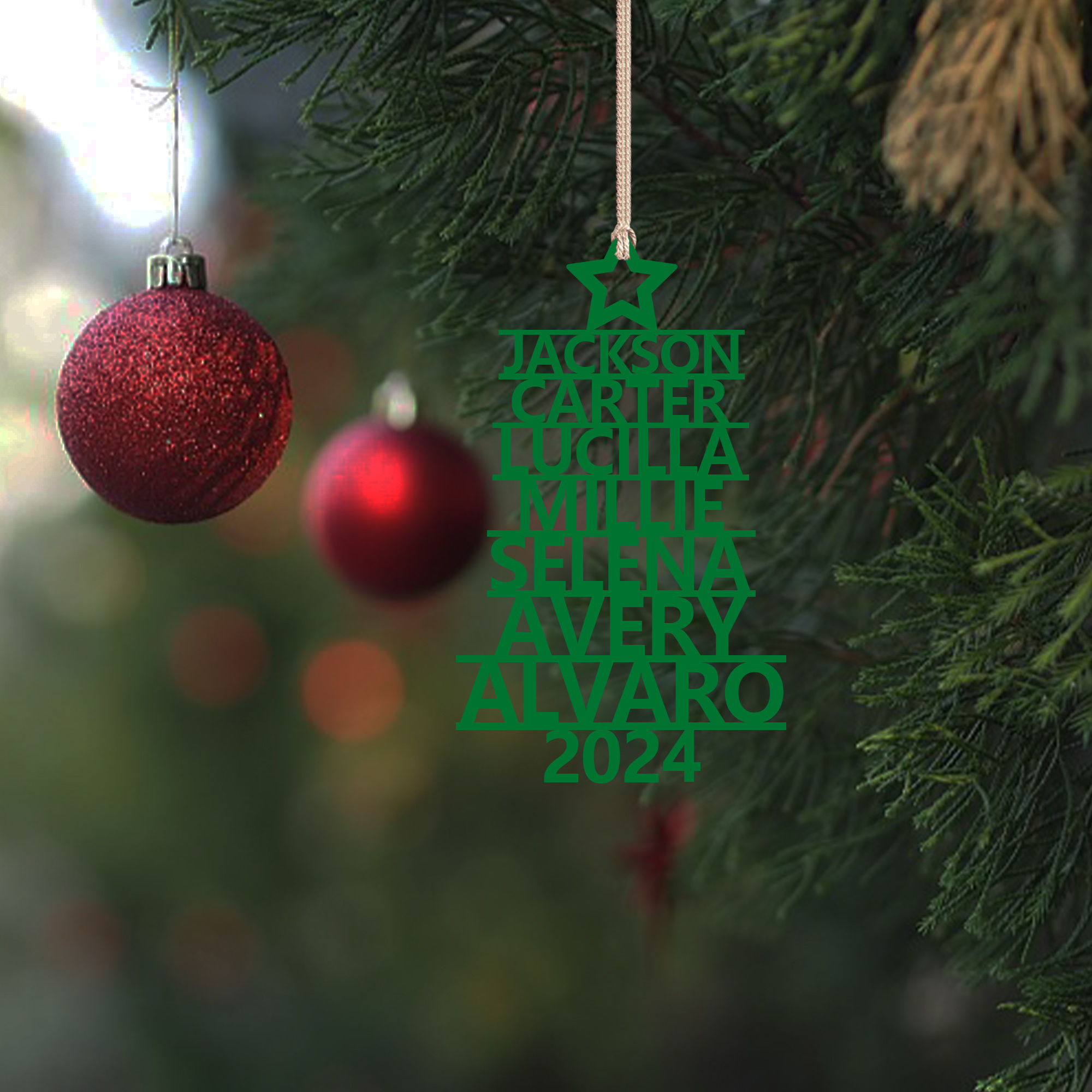 Navidad-Ornamento navideño de madera árbol de nombres con 7 nombres y año personalizados