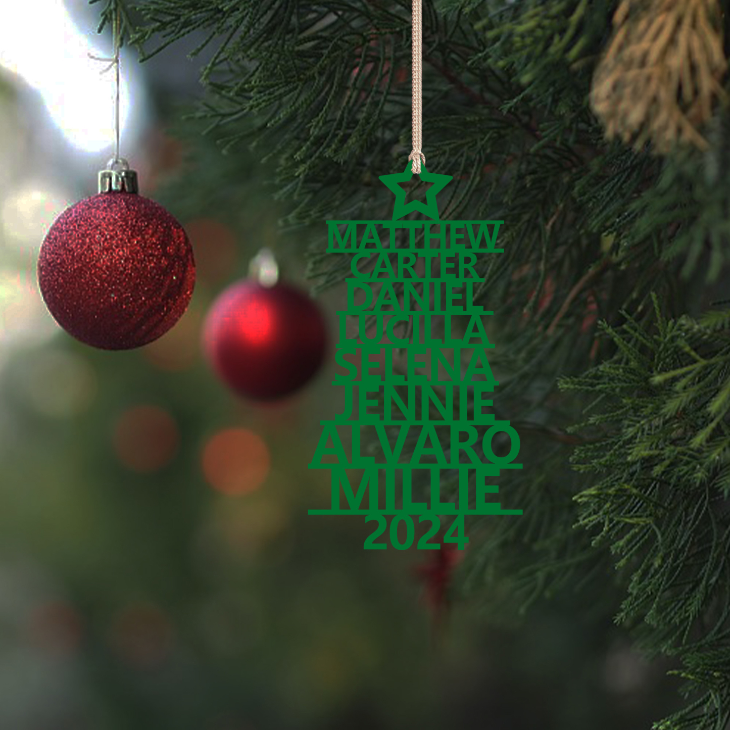 Navidad-Ornamento navideño de madera árbol de nombres con 8 nombres y año personalizados
