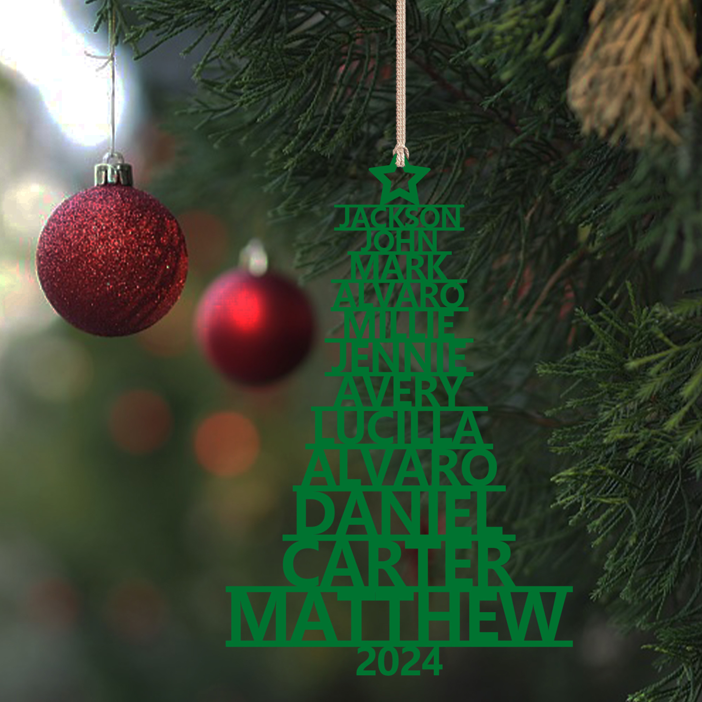 Navidad-Ornamento navideño de madera árbol de nombres con 12 nombres y año personalizados