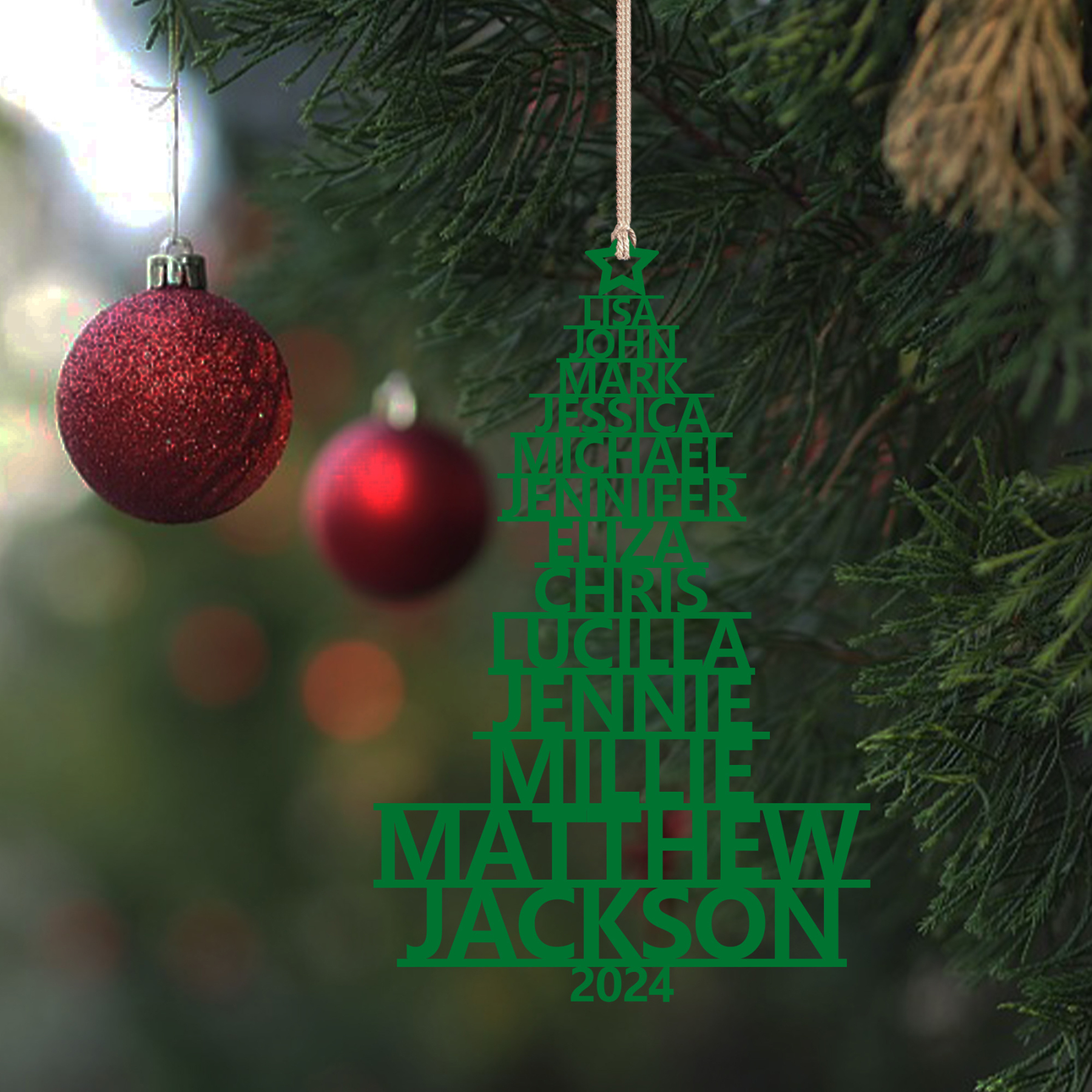 Navidad-Ornamento navideño de madera árbol de nombres con 13 nombres y año personalizados