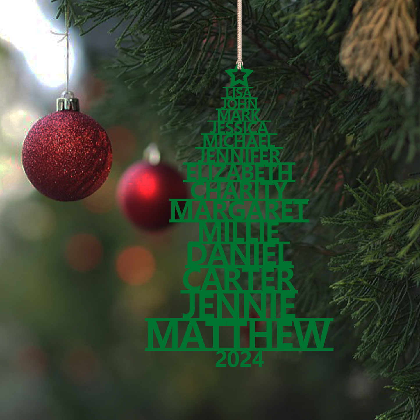 Navidad-Ornamento navideño de madera árbol de nombres con 14 nombres y año personalizados