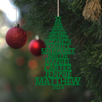Navidad-Ornamento navideño de madera árbol de nombres con 14 nombres y año personalizados