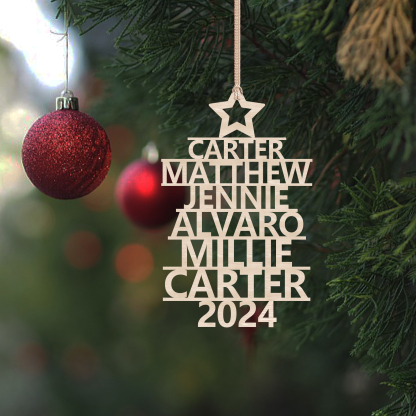 Navidad-Ornamento navideño de madera árbol de nombres con 6 nombres y año personalizados
