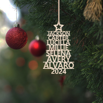 Navidad-Ornamento navideño de madera árbol de nombres con 7 nombres y año personalizados