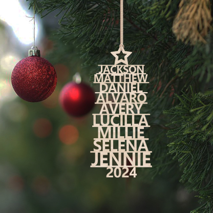 Navidad-Ornamento navideño de madera árbol de nombres con 9 nombres y año personalizados