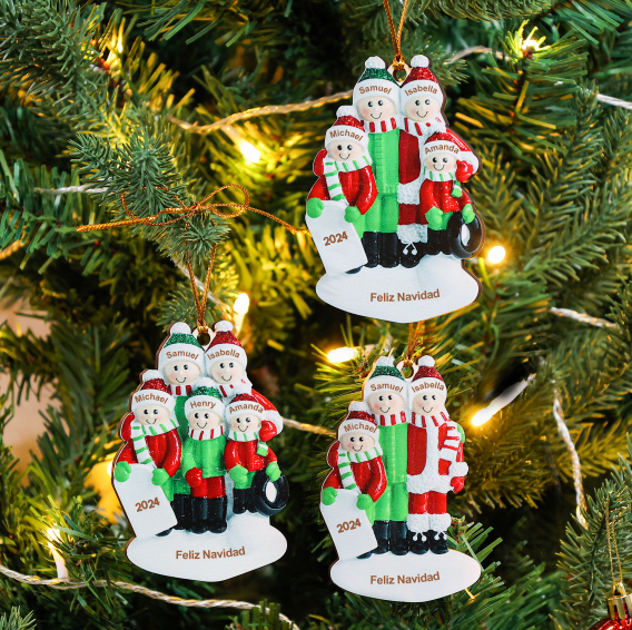 Navidad-Ornamentos Navideños de Madera Familia de 3-5 nombres Personalizados con Texto y Año