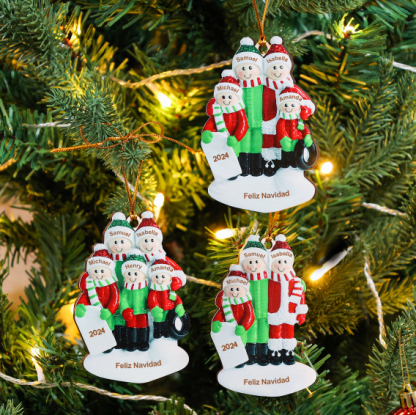 Navidad-Ornamentos Navideños de Madera Familia de 3-5 nombres Personalizados con Texto y Año