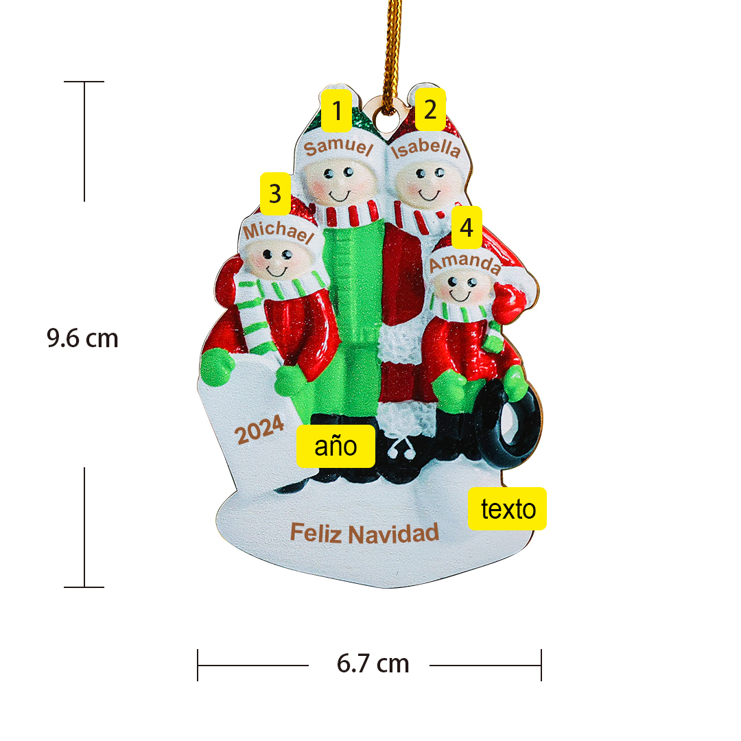 Navidad-Ornamentos Navideños de Madera Familia de 3-5 nombres Personalizados con Texto y Año