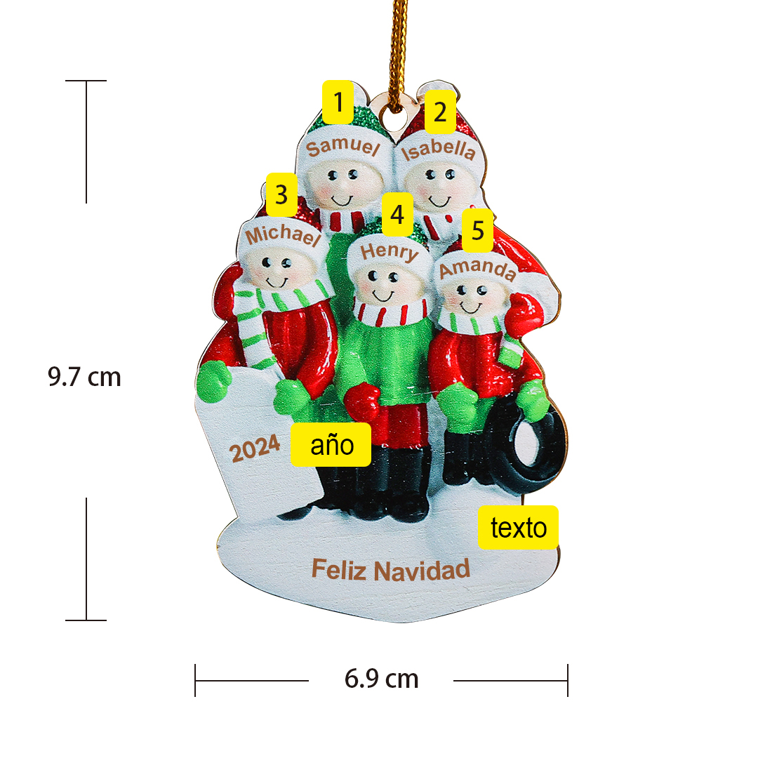 Navidad-Ornamentos Navideños de Madera Familia de 3-5 nombres Personalizados con Texto y Año