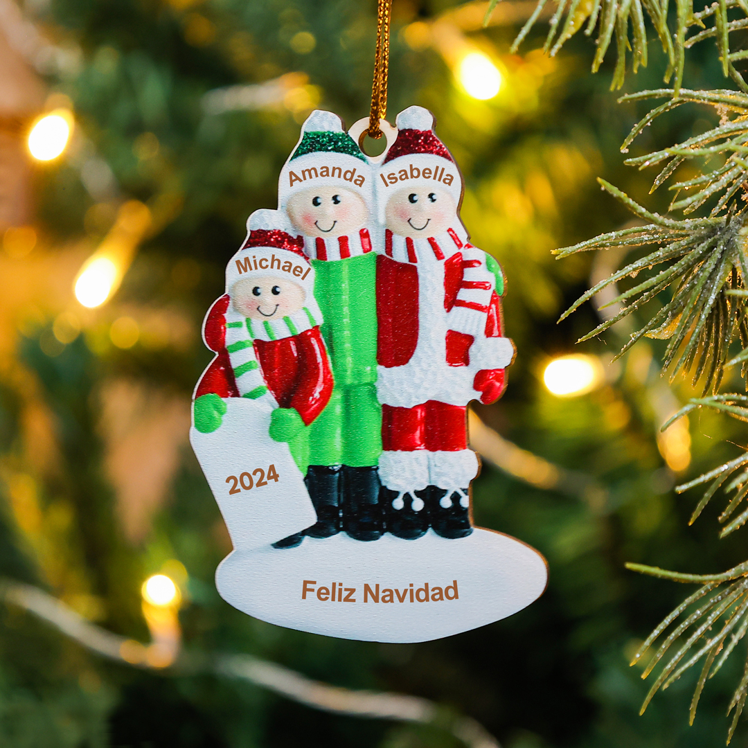 Navidad-Ornamentos Navideños de Madera Familia de 3-5 nombres Personalizados con Texto y Año