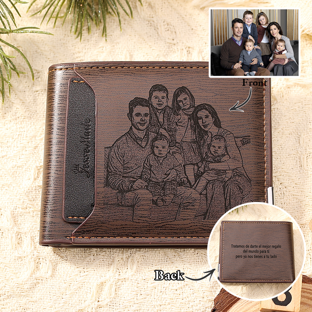 Cartera, billetera con 1 foto y 3 textos personalizados, monedero clásico para hombre
