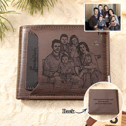 Cartera, billetera con 1 foto y 3 textos personalizados, monedero clásico para hombre