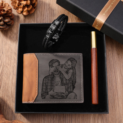 Kit de regalo pulsera de cuero, cartera y bolígrafo con caja pulsera d