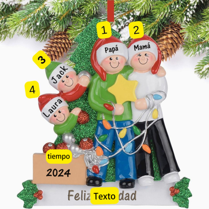 Navidad-Ornamento de madera con muñecos 4 nombres, año y 1 texto personalizados adorno de árbol | Jessemade
