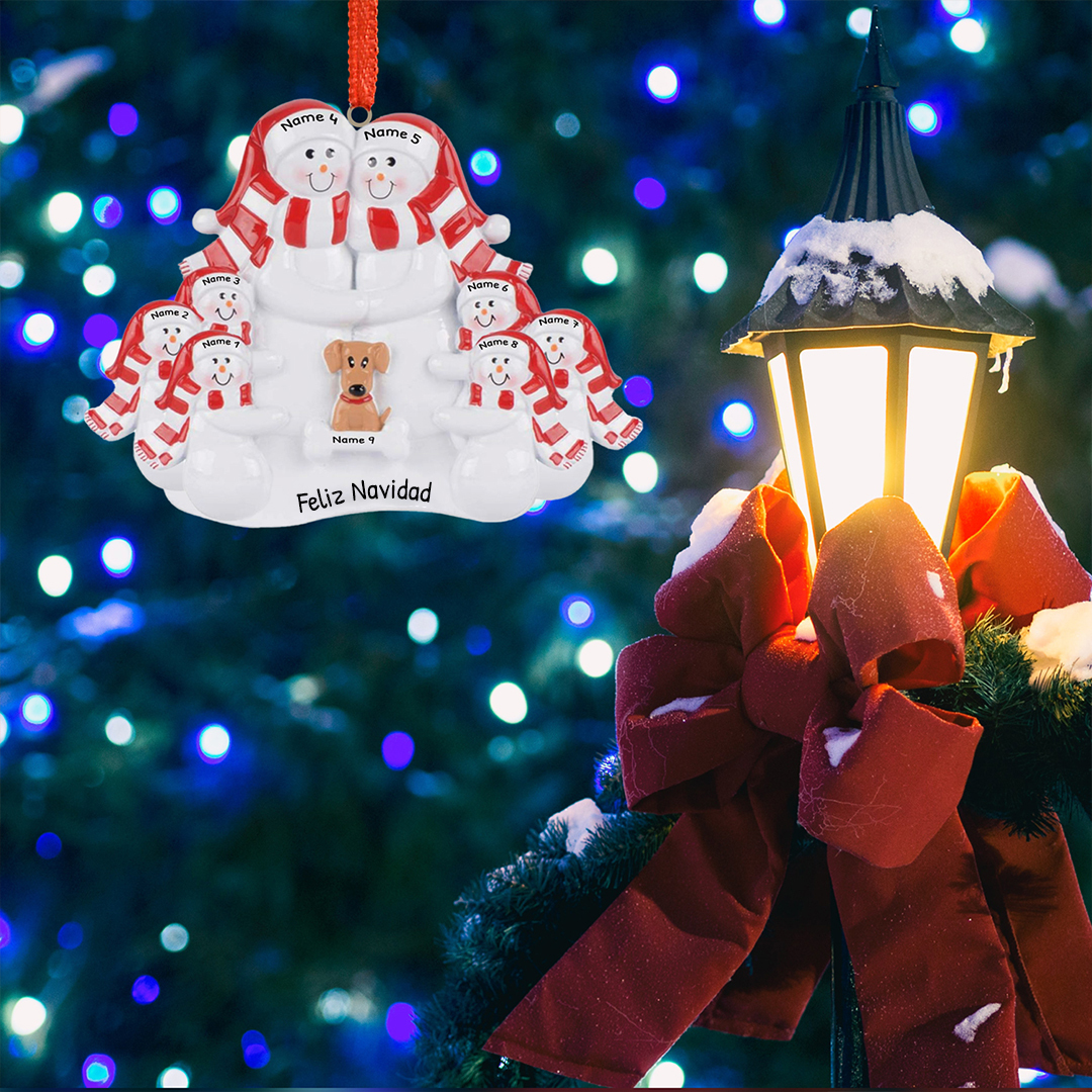 Navidad-Muñecos Ornamentos Navideños Familia con Perro 3 Nombres con Texto Personalizados Adorno de Madera