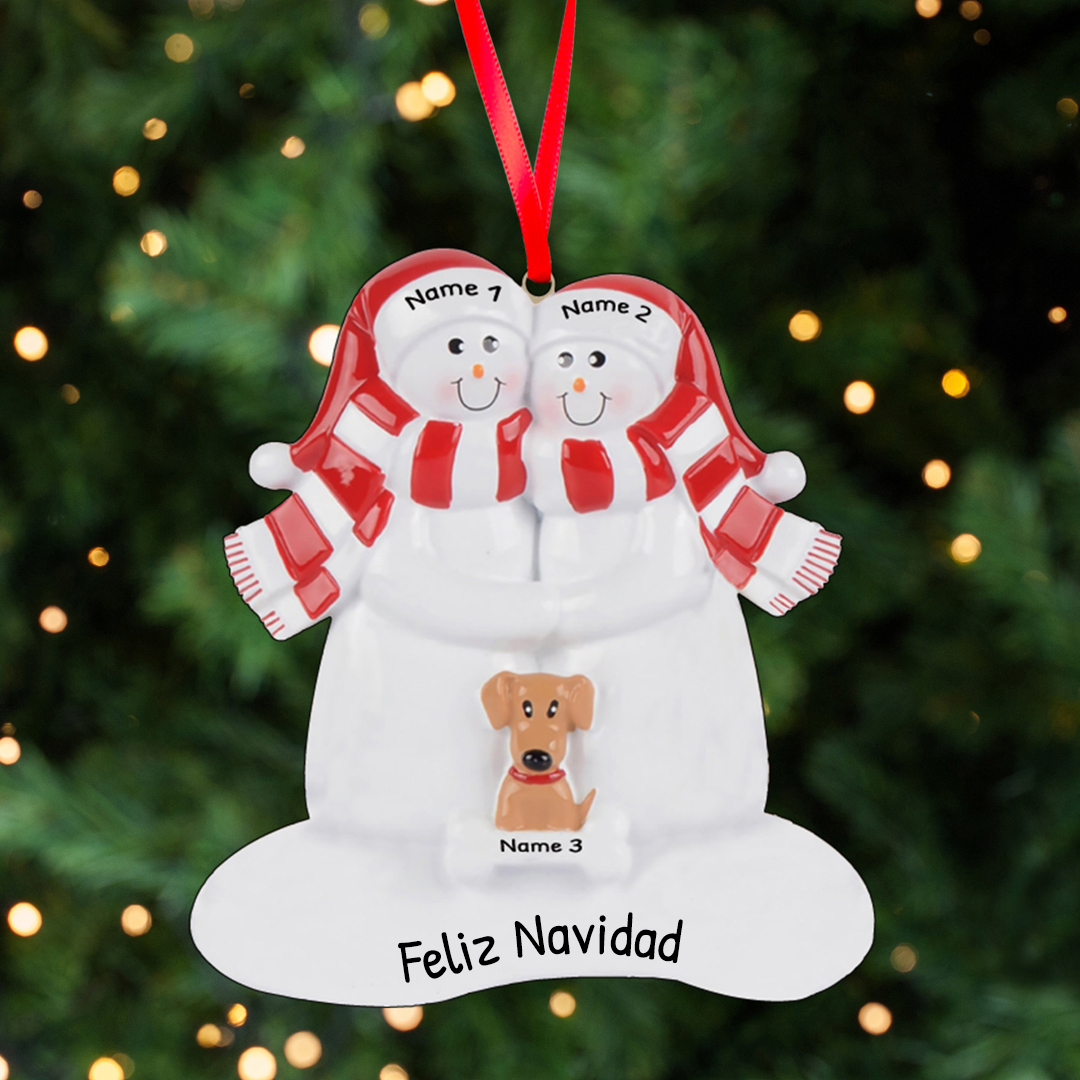 Navidad-Muñecos Ornamentos Navideños Familia con Perro 3 Nombres con Texto Personalizados Adorno de Madera