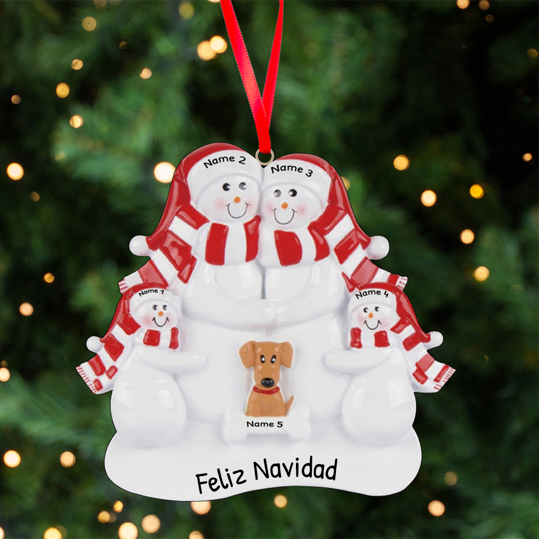 Navidad-Muñecos Ornamentos Navideños Familia con Perro 5 Nombres con Texto Personalizados Adorno de Madera