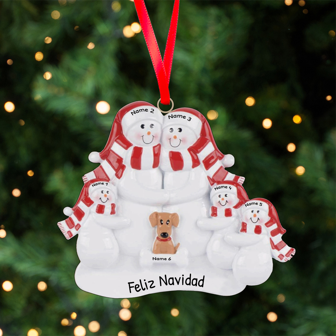 Navidad-Muñecos Ornamentos Navideños Familia con Perro 6 Nombres con Texto Personalizados Adorno de Madera
