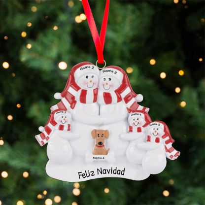 Navidad-Muñecos Ornamentos Navideños Familia con Perro 6 Nombres con Texto Personalizados Adorno de Madera