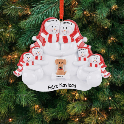 Navidad-Muñecos Ornamentos Navideños Familia con Perro 7 Nombres con Texto Personalizados Adorno de Madera