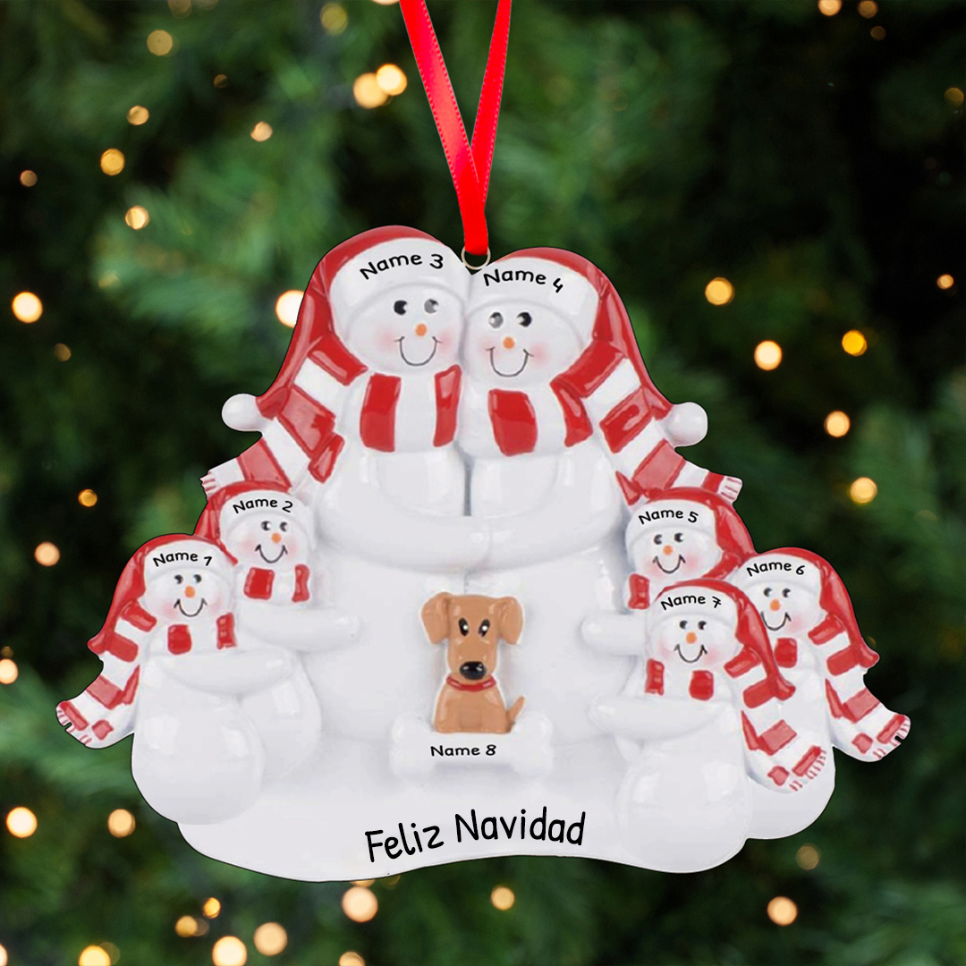 Navidad-Muñecos Ornamentos Navideños Familia con Perro 8 Nombres con Texto Personalizados Adorno de Madera