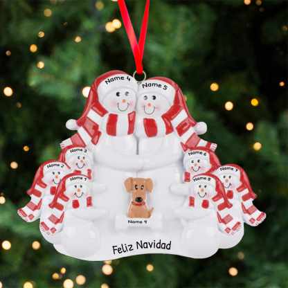 Navidad-Muñecos Ornamentos Navideños Familia con Perro 9 Nombres con Texto Personalizados Adorno de Madera