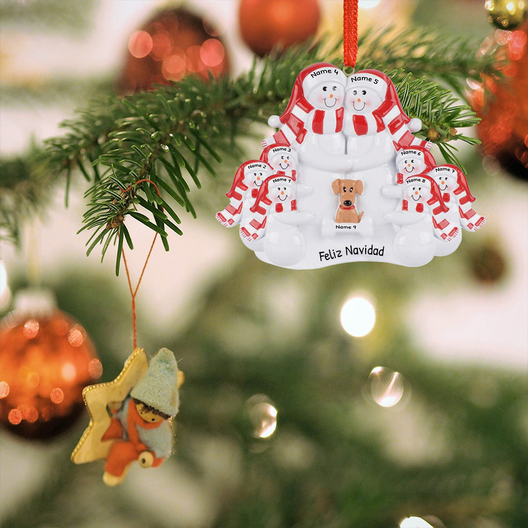 Navidad-Muñecos Ornamentos Navideños Familia con Perro 3 Nombres con Texto Personalizados Adorno de Madera