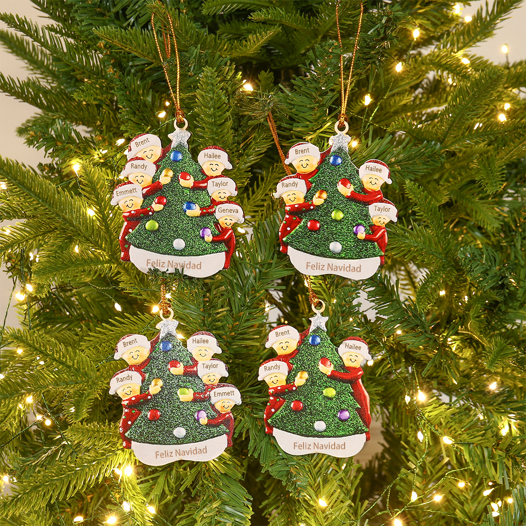Navidad-Ornamentos Navideños de Madera Familia de 3-6 nombres Personalizados con Texto