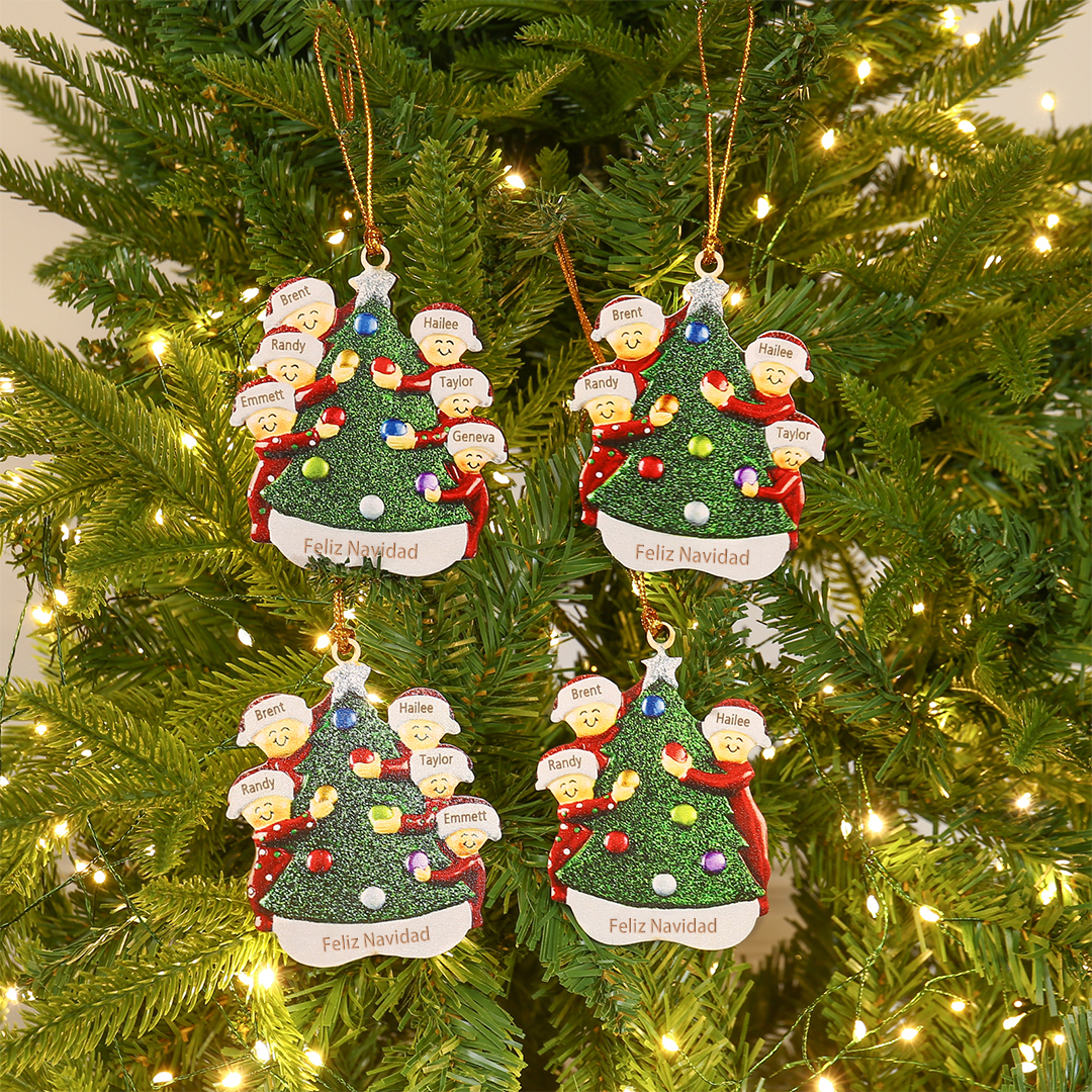 Navidad-Ornamentos Navideños de Madera Familia de 3-6 nombres Personalizados con Texto